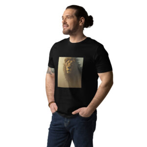 unisex organic cotton t shirt decorated with powerful lion